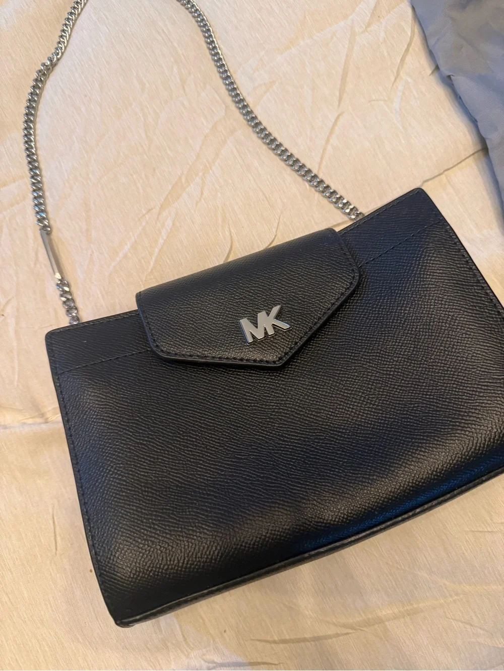 Michael Kors Black Saffiano Leather Crossbody with Silver MK Logo